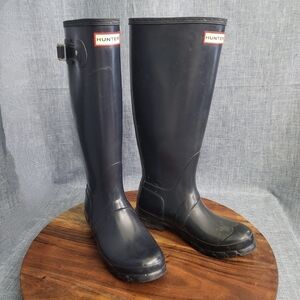 HUNTER BOOTS Women's Original Tall Gloss Rain Boots Dark Navy Blue Size 6